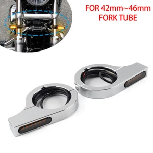 Chrome Motor LED Fork Turn Signal Light Indicator Amber For Harley touring Dyna - Picture 1 of 4