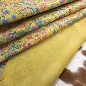 Yellow Snake Floral Embossed Cow Leather Sold and Cut by the Square Foot - Picture 1 of 6