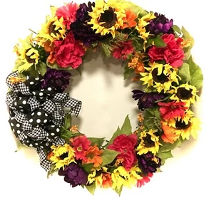 KOSTENLOSER VERSAND XL Herbstkranz groß Outdoor Ganzjahres Toskanisch 30" Pfingstrose Sonnenblume - Bild 1 von 5