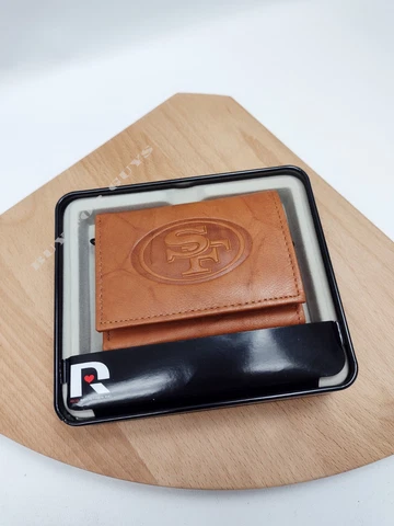 San Francisco 49ers NFL Embossed Leather Trifold Wallet - Men's Brown Wallet Cover