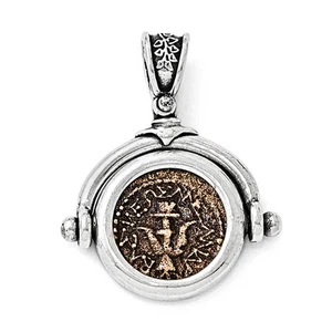 Moneda Antiguo Colgante .925 Plata de Ley Bronce Charm Widows Ácaros - Imagen 1 de 2