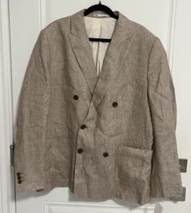 Zara Men’s 100% Linen Double Breasted Herringbone Suit Jacket-US 44/XL -MRSP$260 - Picture 1 of 13