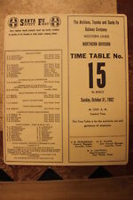 ATSF-SANTA FE RAILWAY NORTHERN DIVISION EMPLOYEE TIMETABLE #15 OCT 31,1982-TAN