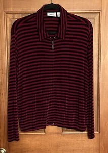 Chicos Travelers Jacket Womens Sz 2 US L Red Black Slinky Knit Full Zip Pockets - Picture 1 of 9
