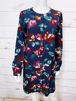 Merona Womens Dress Size M Blue Floral Button Up Long Sleeve - Image 1 of 4