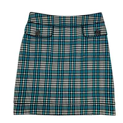 Harold’s Skirt Women 2 Green Black White Plaid Lined Pencil Straight Pocket Mini - Image 1 of 4