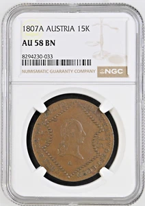 1807 A Austria 15 Kreuzer, "Emperor Franz II (1806 - 1835)" - NGC AU58 - Picture 1 of 2