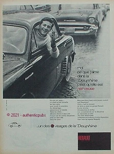 PUBLICITE RENAULT VOITURE DAUPHINE NERVEUSE UN VRAI PUR SANG DE 1959 PUB VINTAGE - Picture 1 of 1