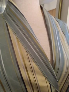 BP50 LT GOLD/CELADON/LTBLUE SATIN STRIPE TAFETTA 83"x54" SILK FABRIC DRESS DECOR - Picture 1 of 5