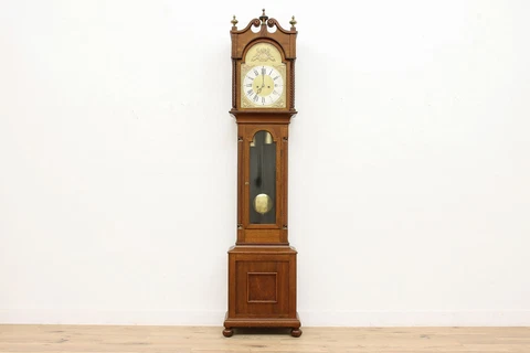 Oak Antique Tall Case Grandfather Clock, Brass Cherub Dial #37670 Cover