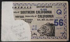 1937 CALIFORNIA BEARS NATIONAL CHAMPS FOOTBALL TICKET STUB  v. USC TROJANS