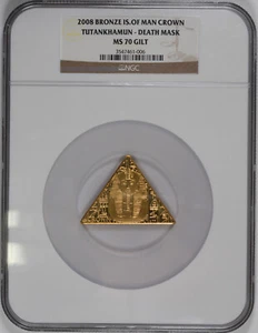 2008 Bronze Isle of Man Crown / Tutankhamun Gilt Death Mask / NGC MS70 GILT - Picture 1 of 2