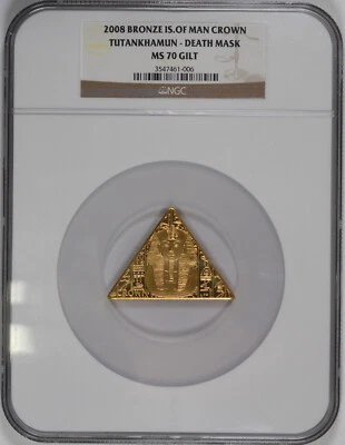 2008 Bronze Isle of Man Crown / Tutankhamun Gilt Death Mask / NGC MS70 GILT - Image 1 of 2