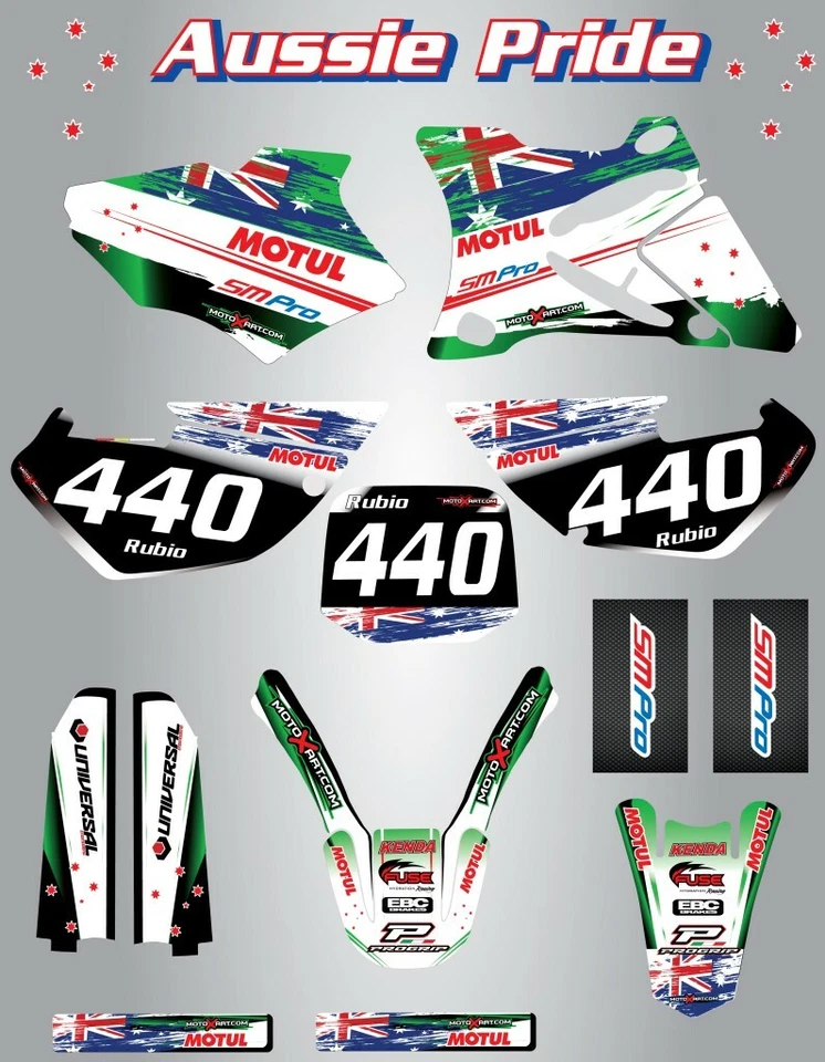 Kit Gráfico Completo Personalizado -AUSSIE ORGULLOS - KAWASAKI KX 125 - 1999/2002 Foto 1 de 1