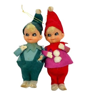 Vintage 1960er Elfen Pixies gruselige schwarze Augen ineinandergreifende Arme Ornamente Japan - Bild 1 von 10