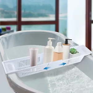 Mensola Vasca da Bagno Estensibile Bianco 80x15x10cm Vassoio per Vasca da Bagno in Plastica - Foto 1 di 15