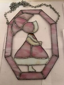 Vintage Holly Hobby/Dutch Girl w/ Umbrella Stained Glass Type Sun Catcher 70's