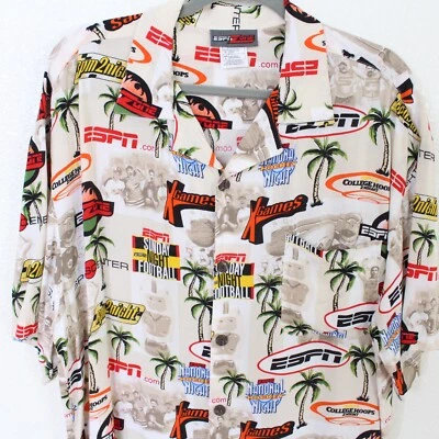 ESPN Zone Short Sleeve Button Up Shirt Sports Center Graphics - Mens Size Large - Image 1 of 4