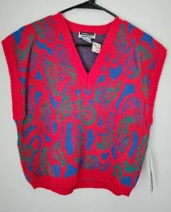 Vintage Bobbie Brooks Present Co. Pullover Sleeveless Sweater Vest Red Multi 70s - Picture 1 of 14