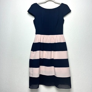 B. Smart Navy Light Pink Stripe Dress Size 5/6 A Line Event Business Smart Thick - Picture 1 of 15