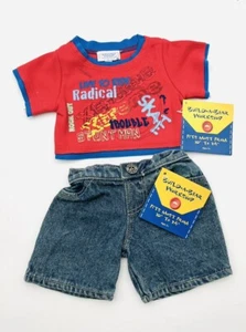 Build a Bear Red Graffiti Skateboard T Shirt w/ Stonewashed Blue Jeans NWT - Picture 1 of 6