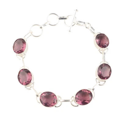 Rhodolite Gemstone 925 Sterling Silver Handmade Bracelet 8" Gift For Anniversary Foto 1 de 4