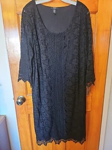 Alfani Women's Stretchable Black Crochet Lace Lined A Line Dress Size 2X NWT $99 - Picture 1 of 10