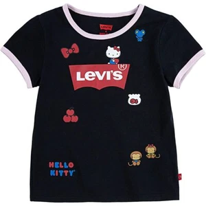 NUEVA CON ETIQUETAS LEVI'S Niñas Pequeñas Negra Hello Kitty Ringer Camiseta (Talla 2T, 3T) NUEVA - Imagen 1 de 5