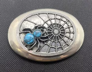 Vintage Southwestern Gürtelschnalle mit türkisen Steinen und Spinne signiert R.B. Newman - Bild 1 von 12