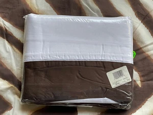 NEW! RARE RALPH Lauren *BROWN White WENTWORTH CUFF Umber QUEEN FLAT SHEET Irr. - Picture 1 of 10