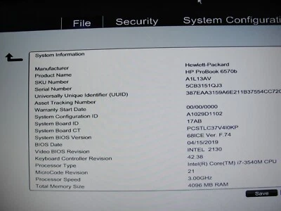 HP ProBook 6570b Core i7-3540M 3.00GHZ 4GB RAM  - Image 1 of 4