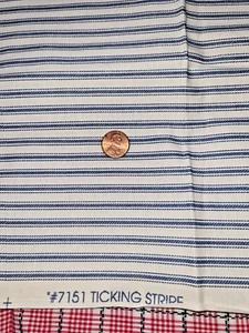 Vintage 1994 DAISY KINGDOM Blue Stripe Ticking 1 Yd 100% Cotton Fabric - Picture 1 of 4