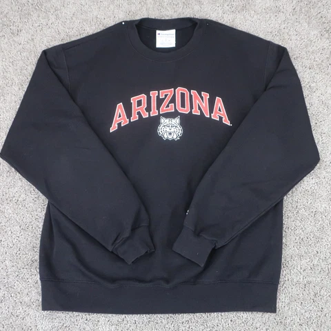 Arizona Wildcats Sweatshirt Mens Large Black Red Champion Fleece Pullover Cover