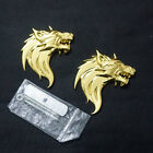 Golden Chrome Left Wolf Head Metal Grille Emblem + Sticker Decal Badge 3D Racing