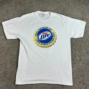 Miller Lite Shirt Mens L White Blue Taste Protector Pilsner Beer Short Sleeve - Picture 1 of 8
