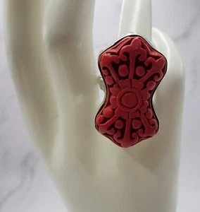 STERLINGSILBER (925) Zinnober geschnitzt rot Statement Ring - Größe 7,25 - 10,29 g - Bild 1 von 16