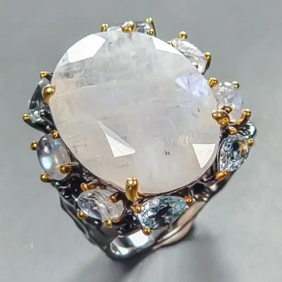 Кольцо с драгоценным камнем 20 карат с натуральным лунным камнем серебро 925 пробы размер 8,5/R446680 - Изображение 1 из 4