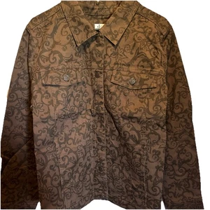 Denim & Co Denim Jean Jacket Women’s XL Black Floral Design Button Front Pockets - Picture 1 of 7