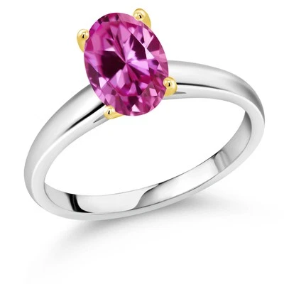 Anillo anillo de plata 925 y oro amarillo de 10 quilates con zafiro creado rosa de 1,00 quilates Foto 1 de 4