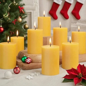 8 Packs Natural Beeswax Pillar Candles, 2x3in Organic Pillar Candles-256 Hour... - Picture 1 of 9