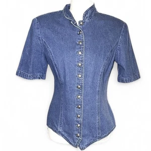 Vintage Stonebridge Denim Top Womens 6 Western Biker Boho Witchy Grunge Cowgirl - Picture 1 of 10