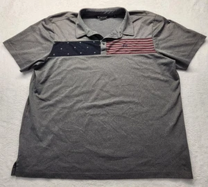 Travis Mathew Polo Shirt Mens 2XL Gray Patriotic Stars Stripes Golf Performance - Picture 1 of 8
