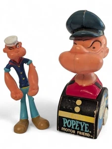 Lot of 2 Vintage 1970s Popeye Toys, Bendy Popeye Figure & 5" Popeye Motor Friend - Picture 1 of 9