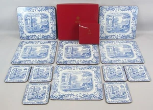Spode Blue Italian PLACEMATS 7.5" x 8.5" & DRINK COASTERS 4" x 4" Cork Backed 6 - Picture 1 of 11