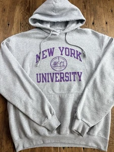 Champion NYU New York University Pullover Felpa con Cappuccio Uomo Large Grigio - Foto 1 di 9