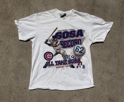 Vintage 90's Chicago Cubs Sammy Sosa vs The Record T-Shirt 1996 MLB - Image 1 of 4