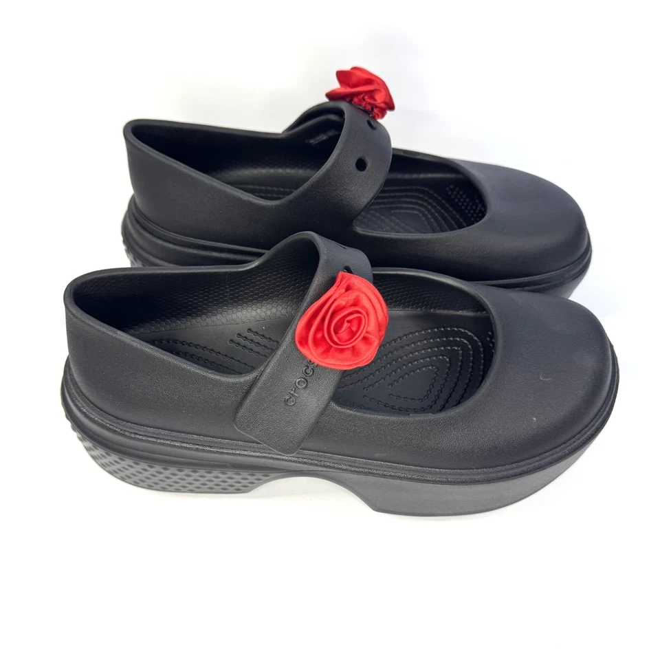 Crocs Stomp Rosette Mary Jane Black  Red Rose Platform Gothic Womens Size 10 New - Image 1 of 4