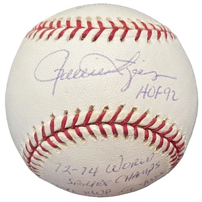 Rollie Fingers Signed Stat OML Baseball HOF 92 World Champs PSA PSA/DNA - Image 1 of 4