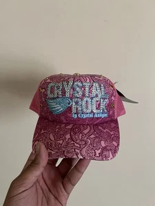 RARO cappello snapback camionista Christian Audigier Crystal Rock borchiato rosa maglia nuovo con etichette - Foto 1 di 8