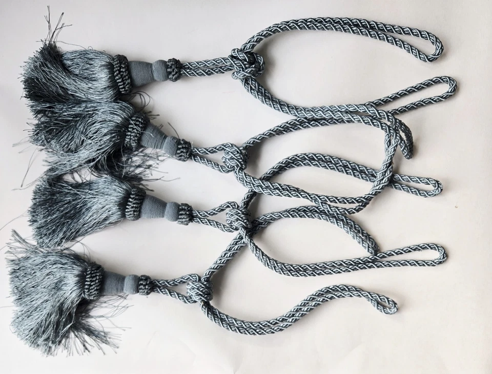 Set of 4 XL Vintage FRENCH Style Curtain Tassels Tie Backs Blue - Image 1 of 2